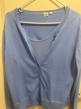 GAP Women's Soft Sky Blue Button Cardigan with Shell Tank